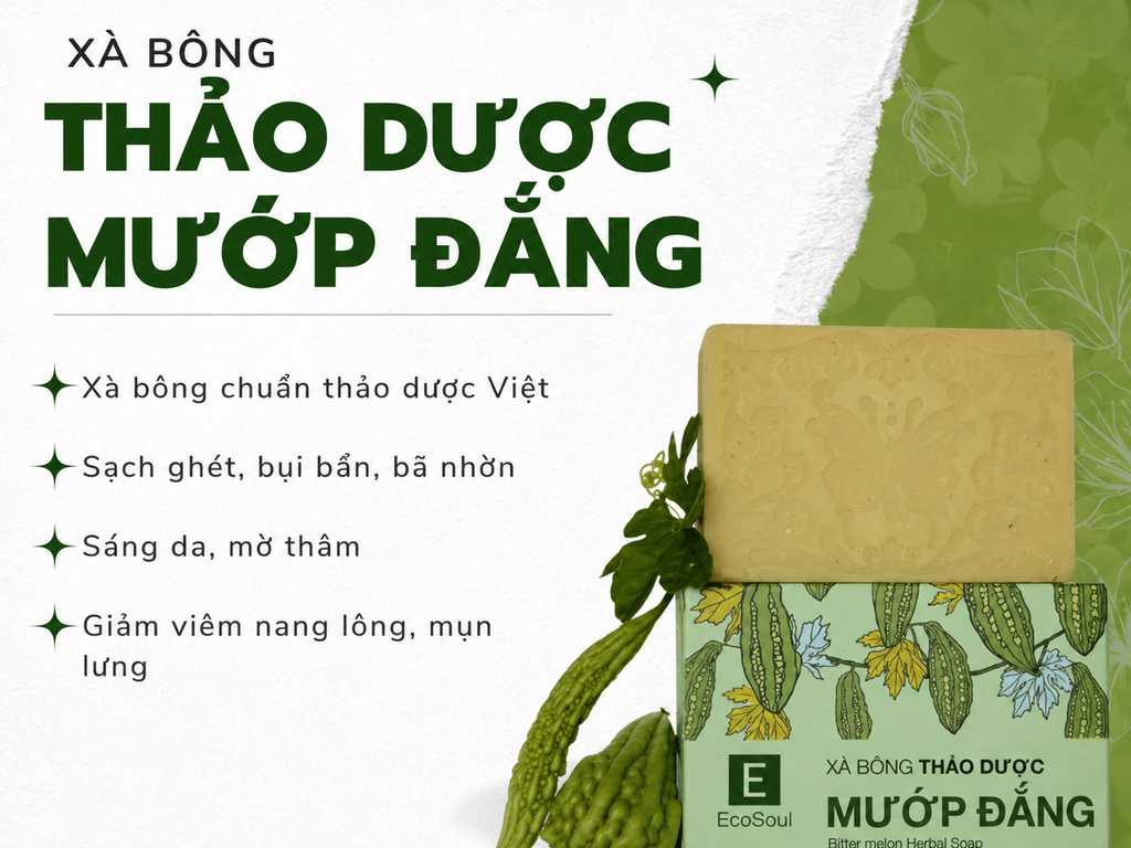 Xà Bông Tắm Thảo Dược Mướp Đắng & Tràm Trà – Làm Dịu Da, Giảm Mụn Lưng