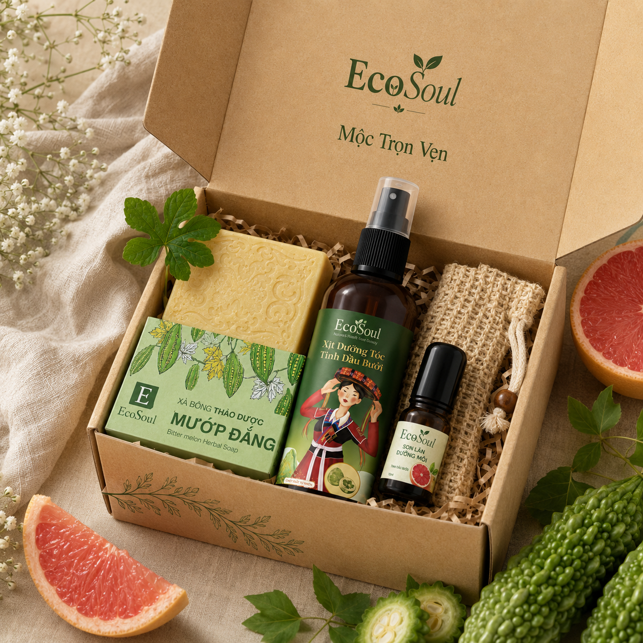 Hộp Quà "Mộc Trọn Vẹn" – Set 3 Sản Phẩm Chăm Sóc Zero-Waste EcoSoul