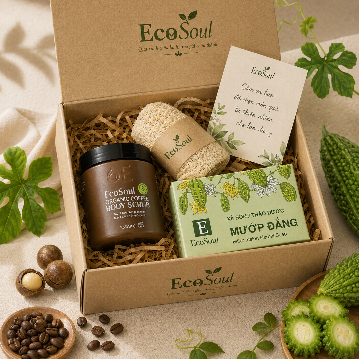 Hộp Quà "Thanh Lọc Làn Da" – Combo Xà Bông Mướp Đắng & Tẩy Da Chết Cà Phê EcoSoul