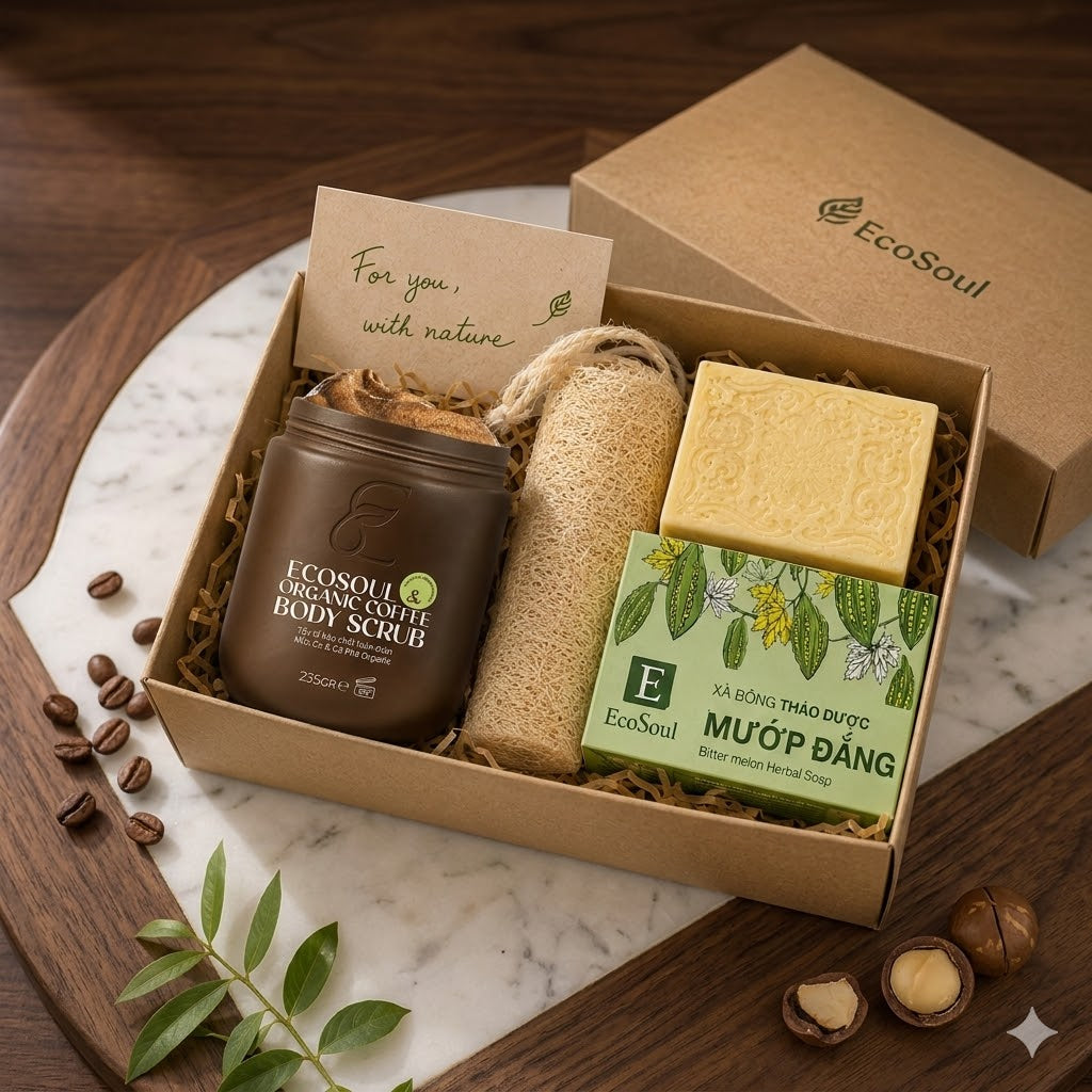 Hộp Quà "Thanh Lọc Làn Da" – Combo Xà Bông Mướp Đắng & Tẩy Da Chết Cà Phê EcoSoul