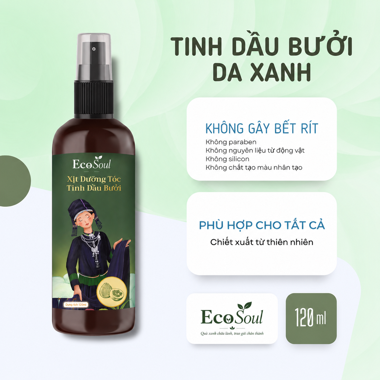 Xịt Dưỡng Tóc Tinh Dầu Bưởi Da Xanh – Kích Thích Mọc Tóc & Giảm Gãy Rụng
