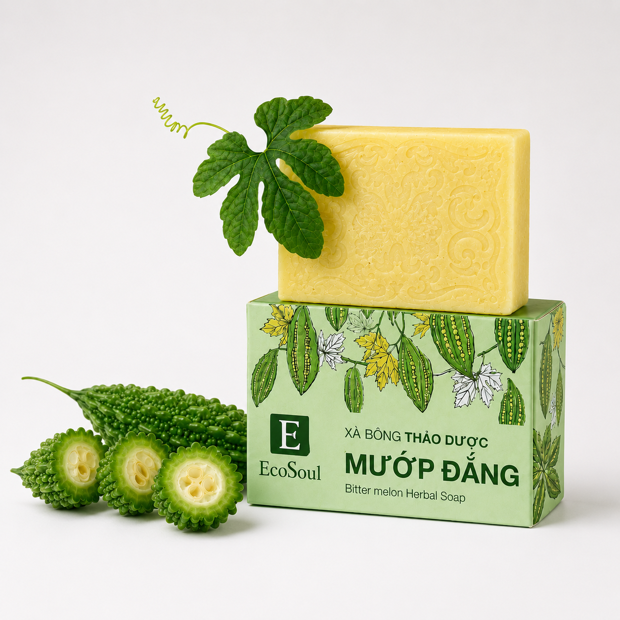 Xà bông tắm thảo dược Mướp Đắng & Tràm Trà | EcoSoul 100g