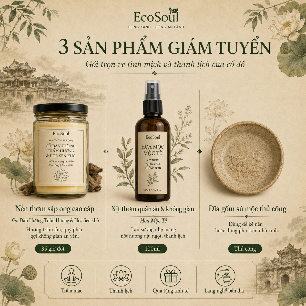 Hộp Quà Mưa Ngâu Cố Đô | Hương trầm cung đình, tĩnh lặng khoảnh khắc - EcoSoul Giftbox