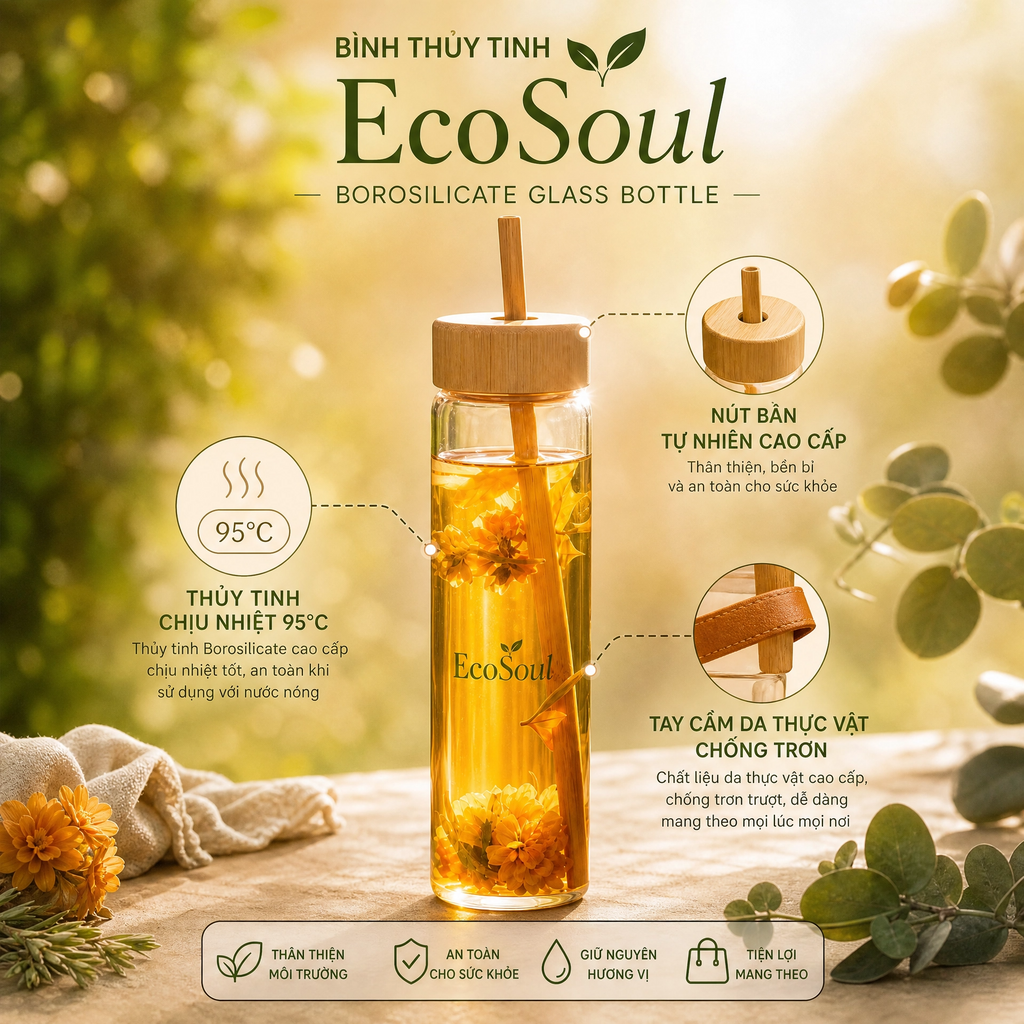 Bình nước thủy tinh borosilicate | EcoSoul