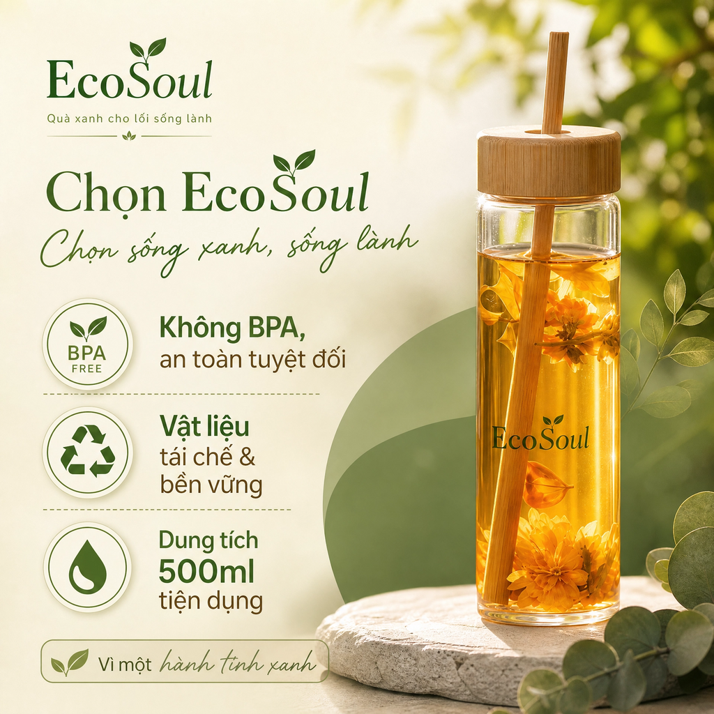 Bình nước thủy tinh borosilicate | EcoSoul