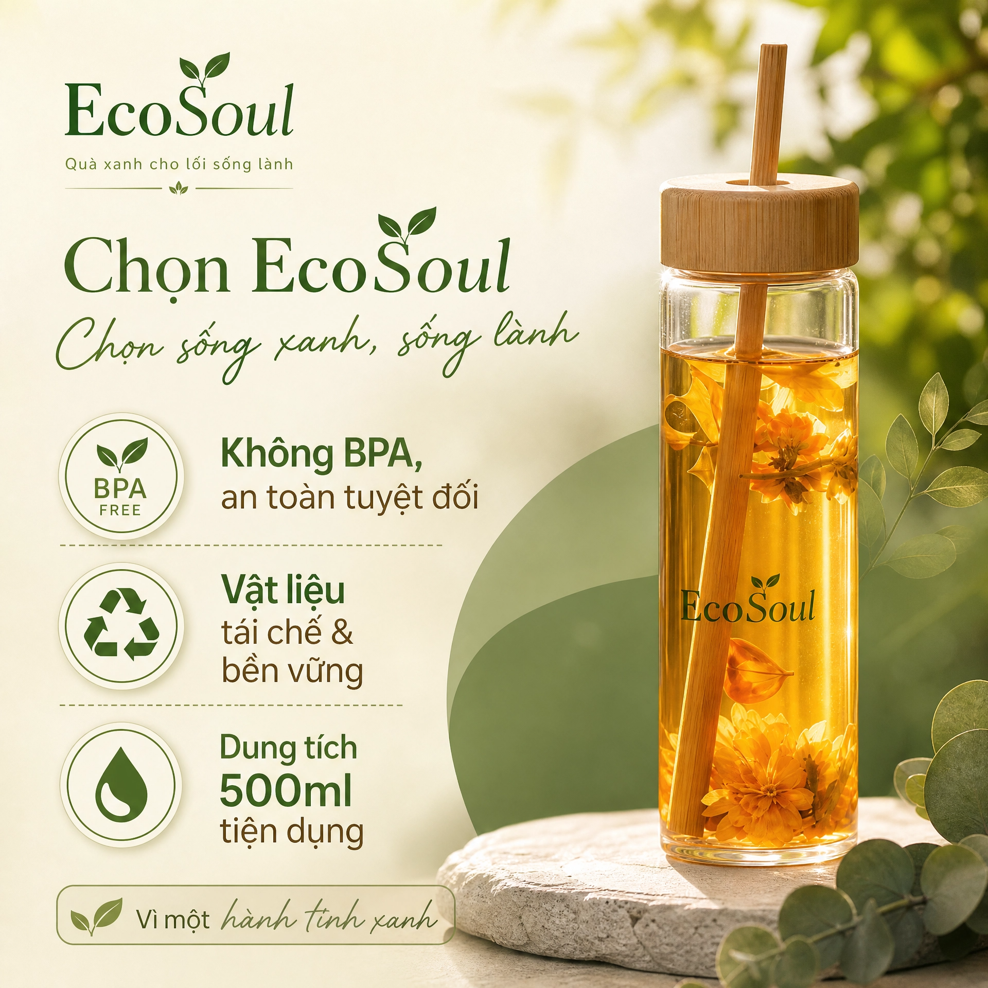 Bình nước thủy tinh borosilicate | EcoSoul