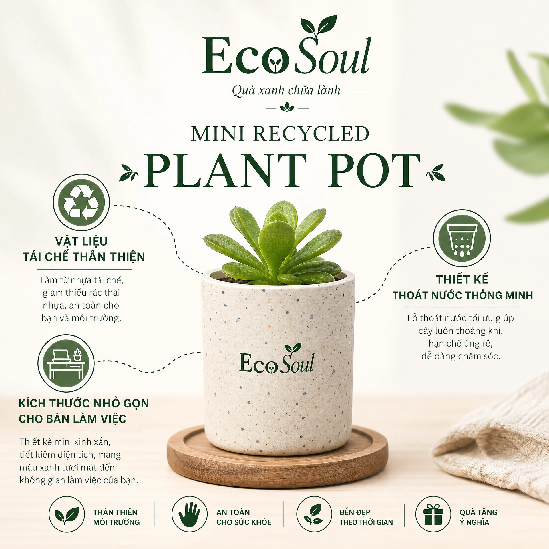 Châu cây từ vật liệu tái chế Mini Recycled Plan Pot - EcoSoul