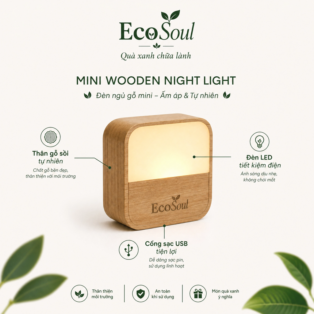 Đèn ngủ gỗ Mini Wooden - EcoSoul