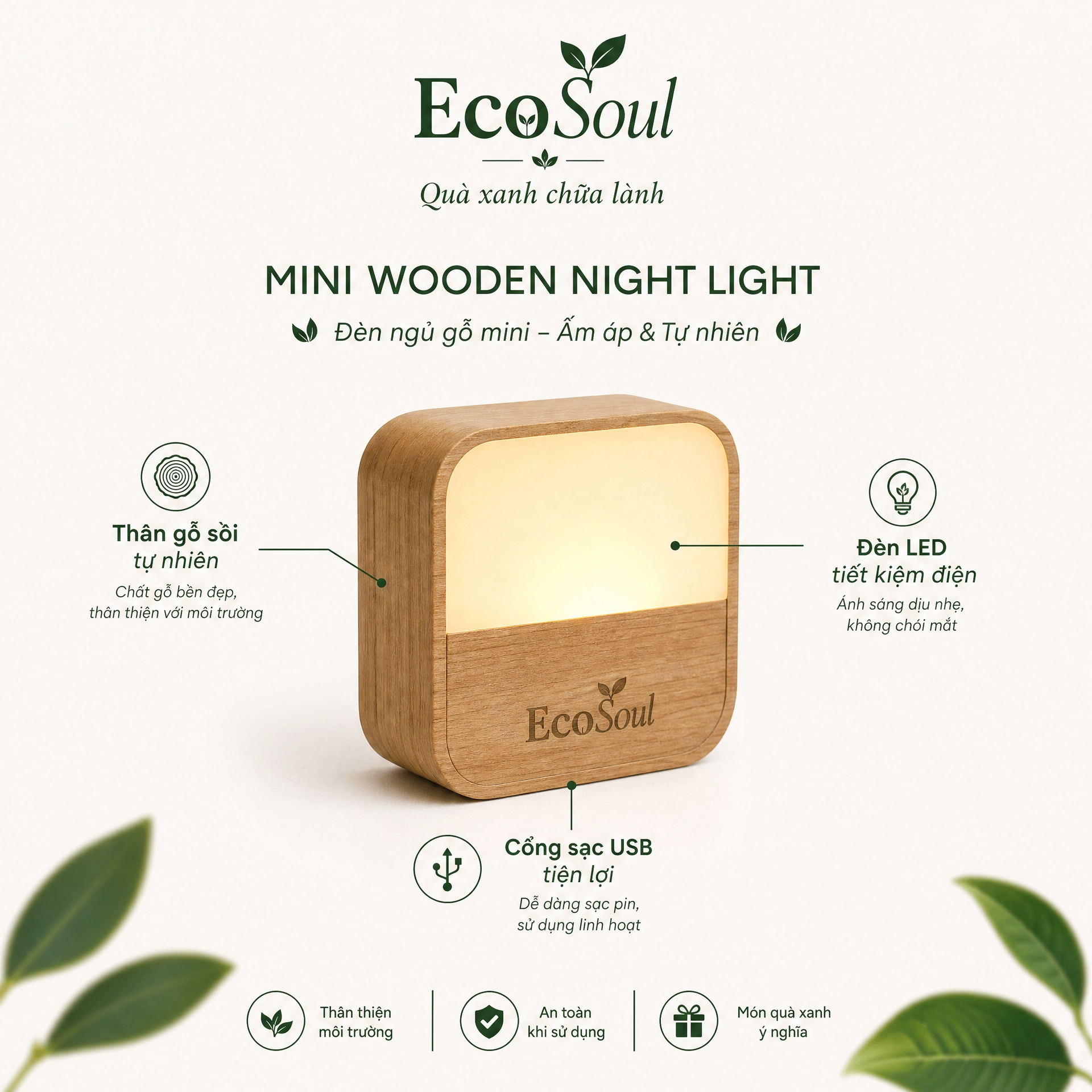 Đèn ngủ gỗ Mini Wooden - EcoSoul