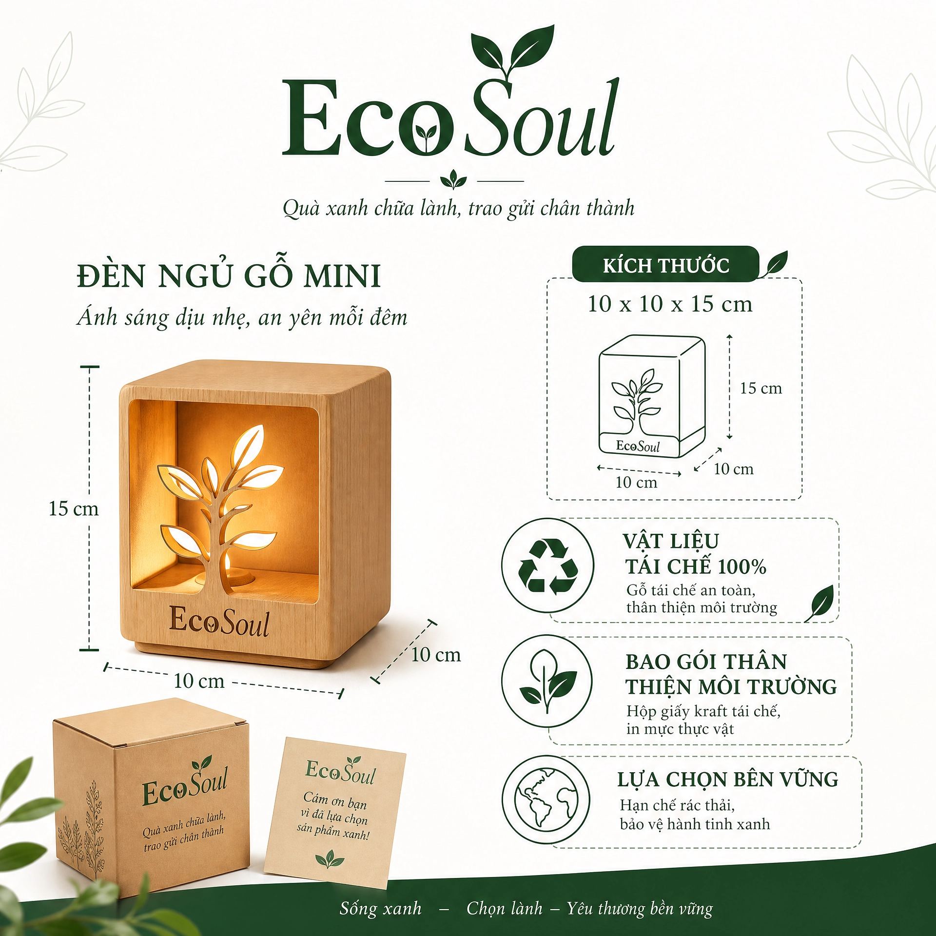 Đèn ngủ gỗ Mini Wooden - EcoSoul