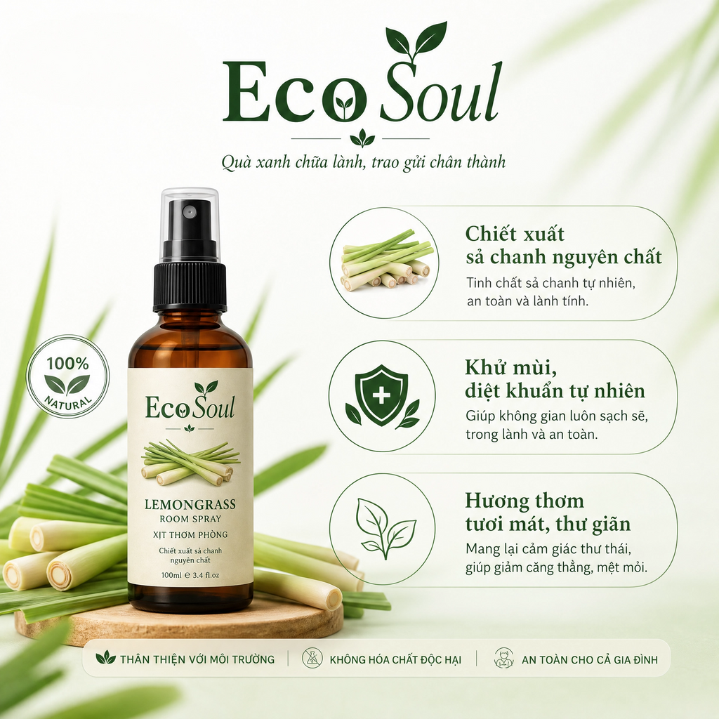 Xịt phòng Sả Chanh Nắng Mới | EcoSoul 250ml