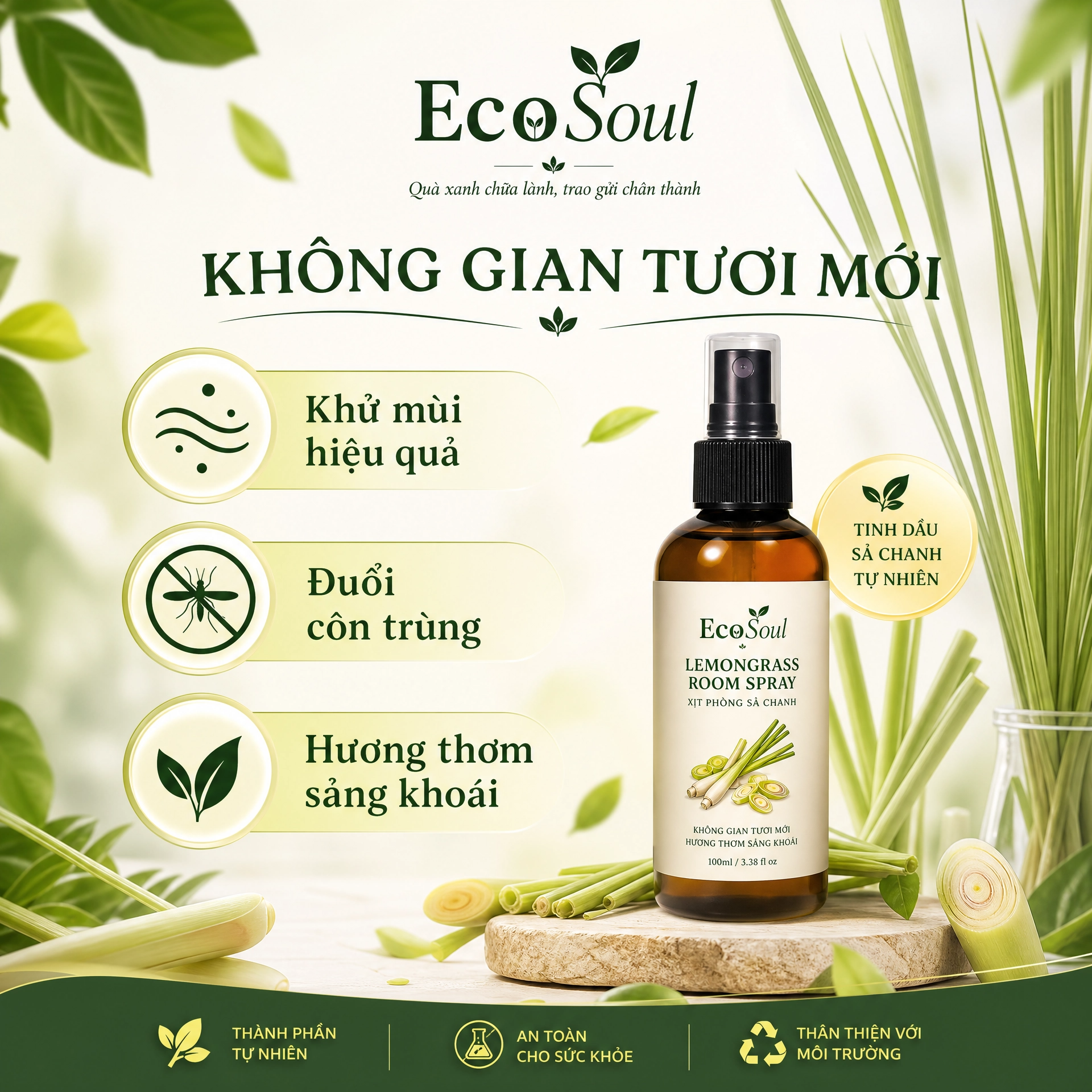 Xịt phòng Sả Chanh Nắng Mới | EcoSoul 250ml