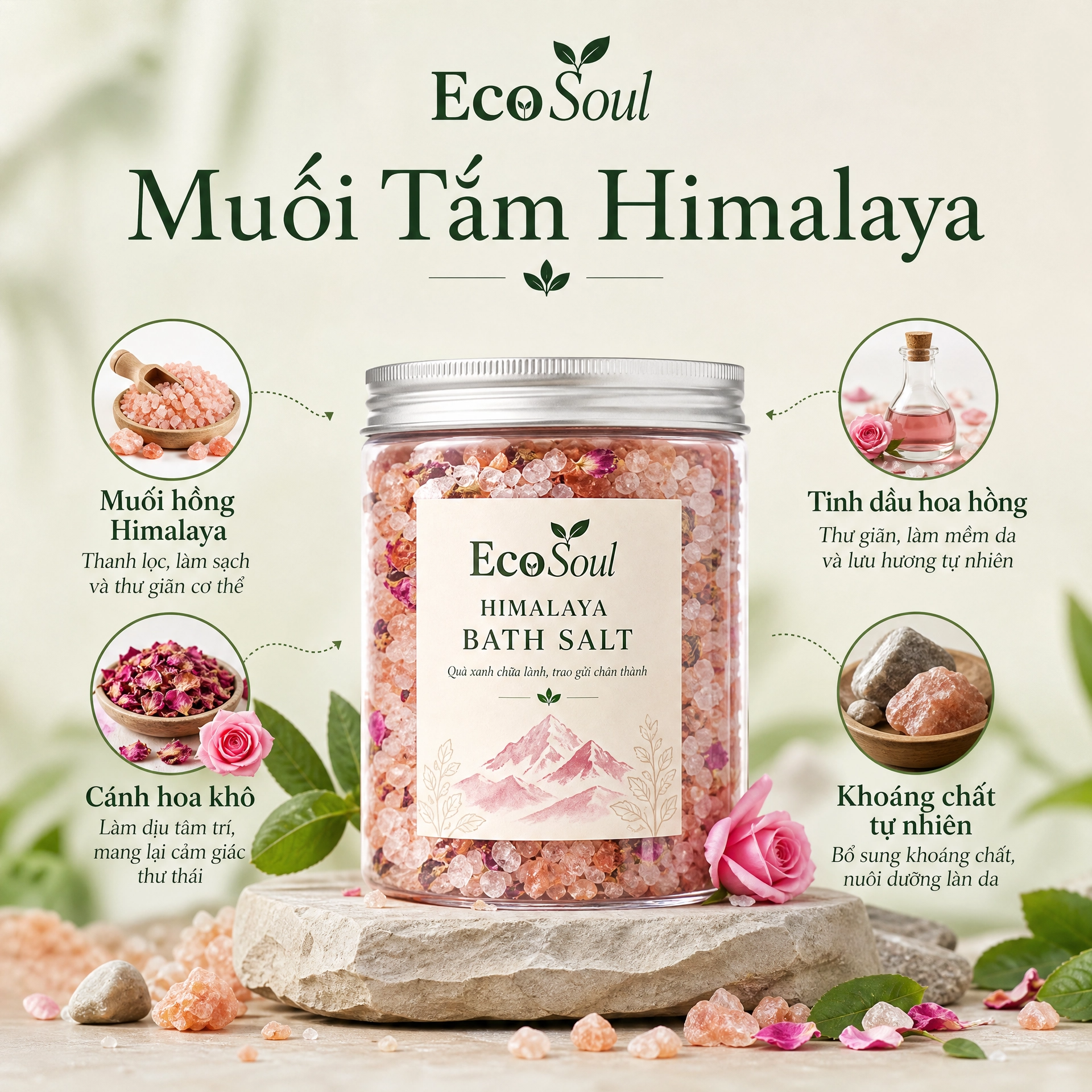 Đá muối hồng Himalaya Cội Nguồn | EcoSoul 250g