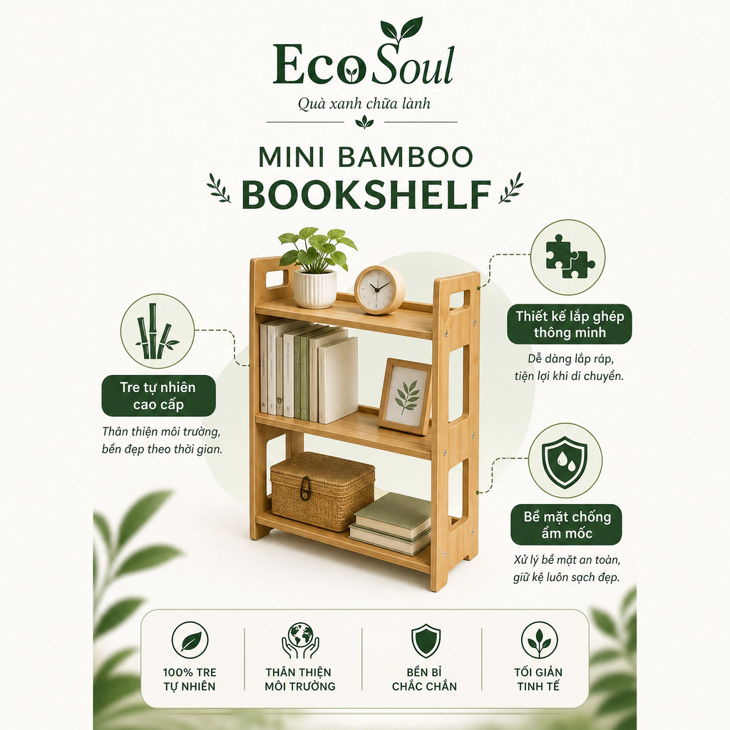 Kệ sách tre Mini Bamboo Bookshelf - EcoSoul