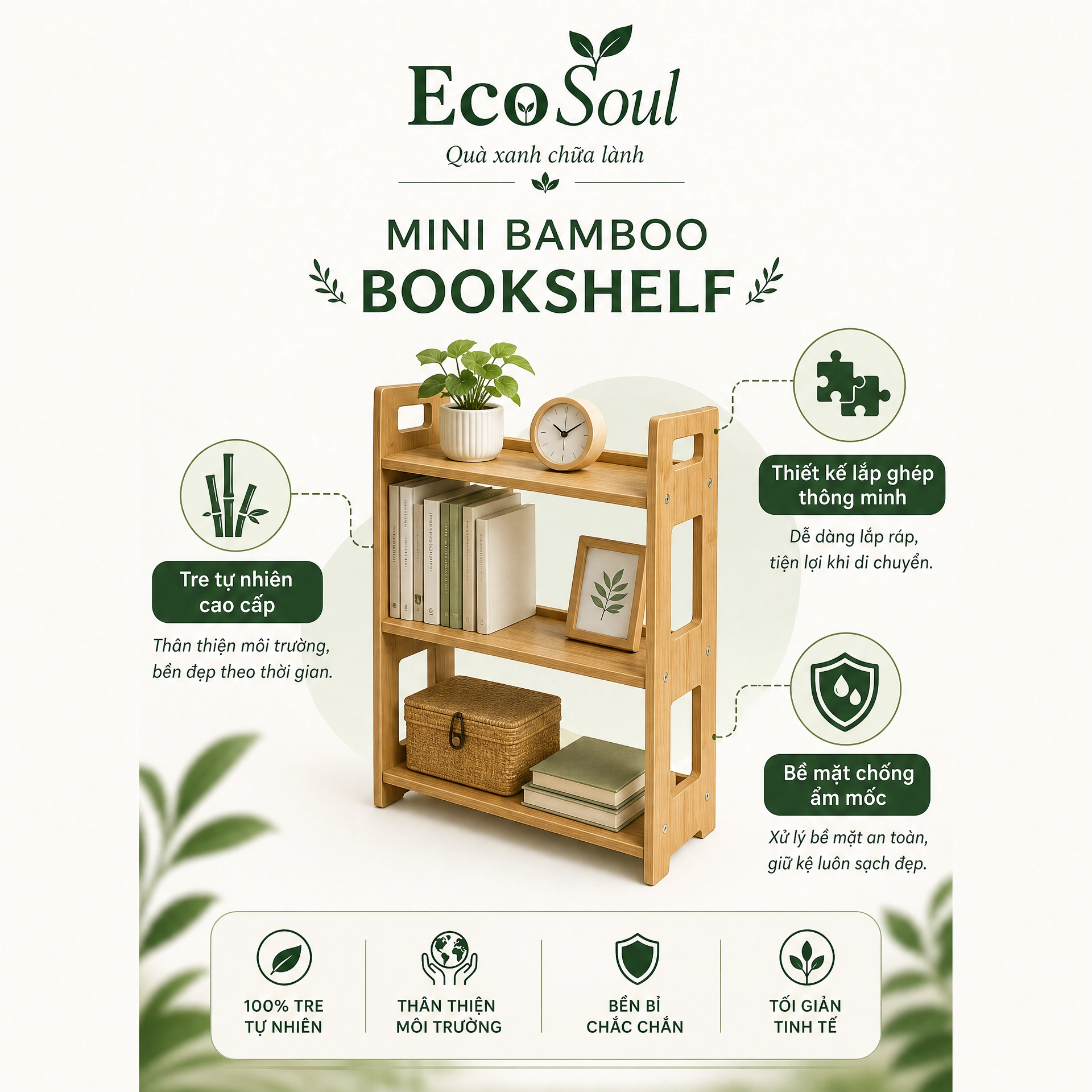 Kệ sách tre Mini Bamboo Bookshelf - EcoSoul