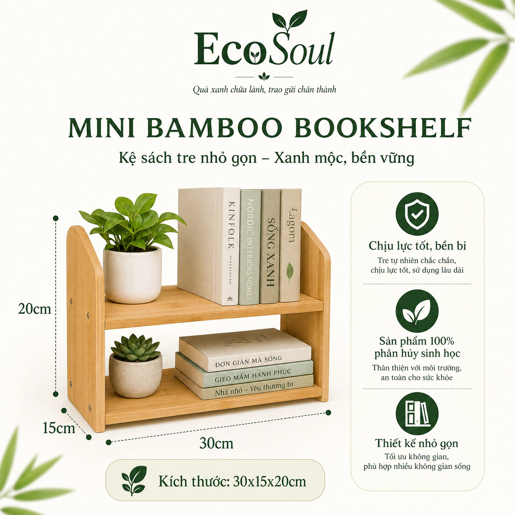 Kệ sách tre Mini Bamboo Bookshelf - EcoSoul