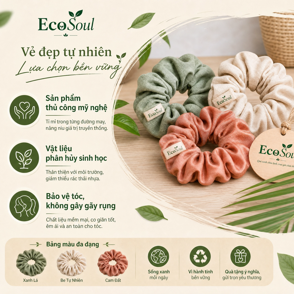 1 Set dây buộc tóc scrunchies | EcoSoul
