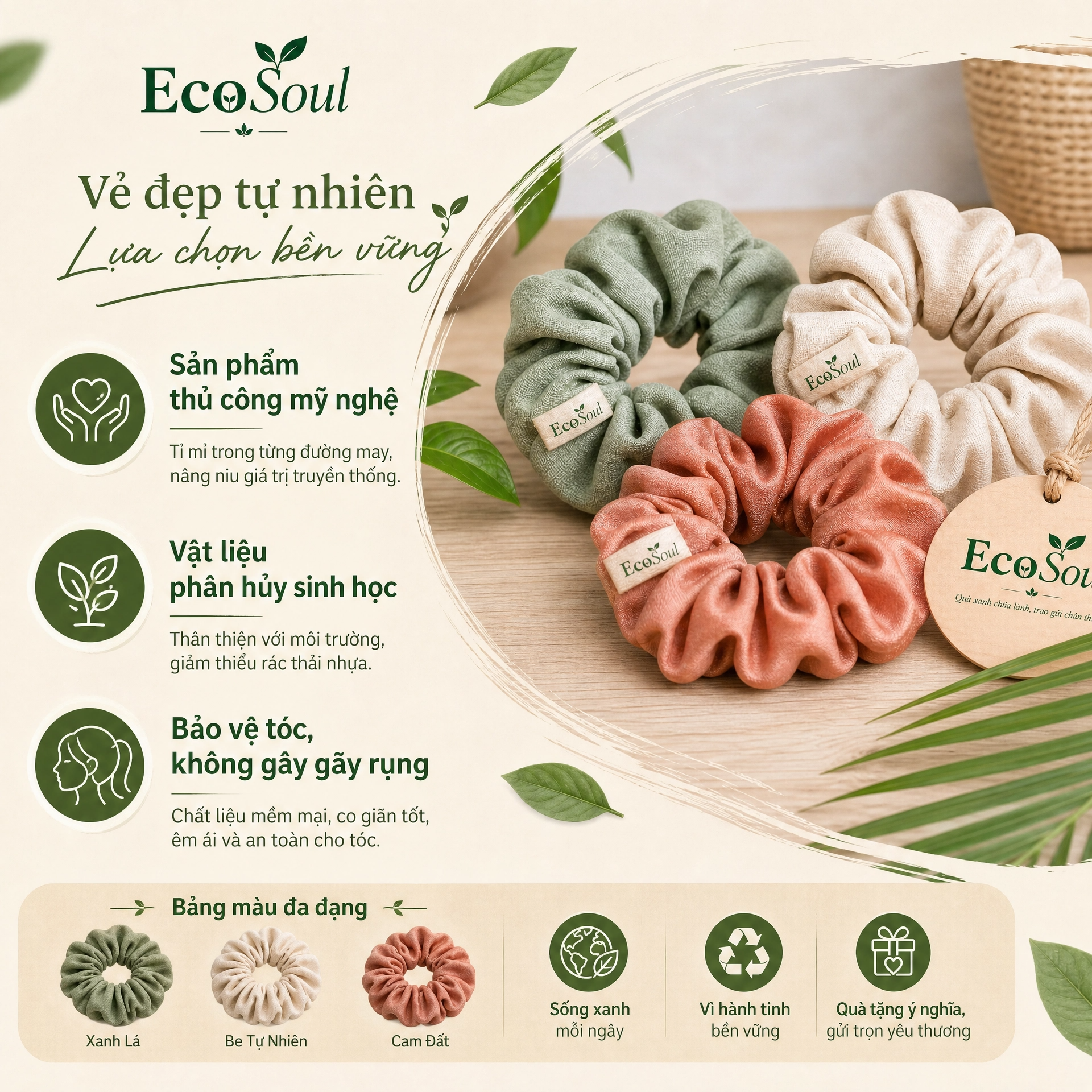 1 Set dây buộc tóc scrunchies | EcoSoul