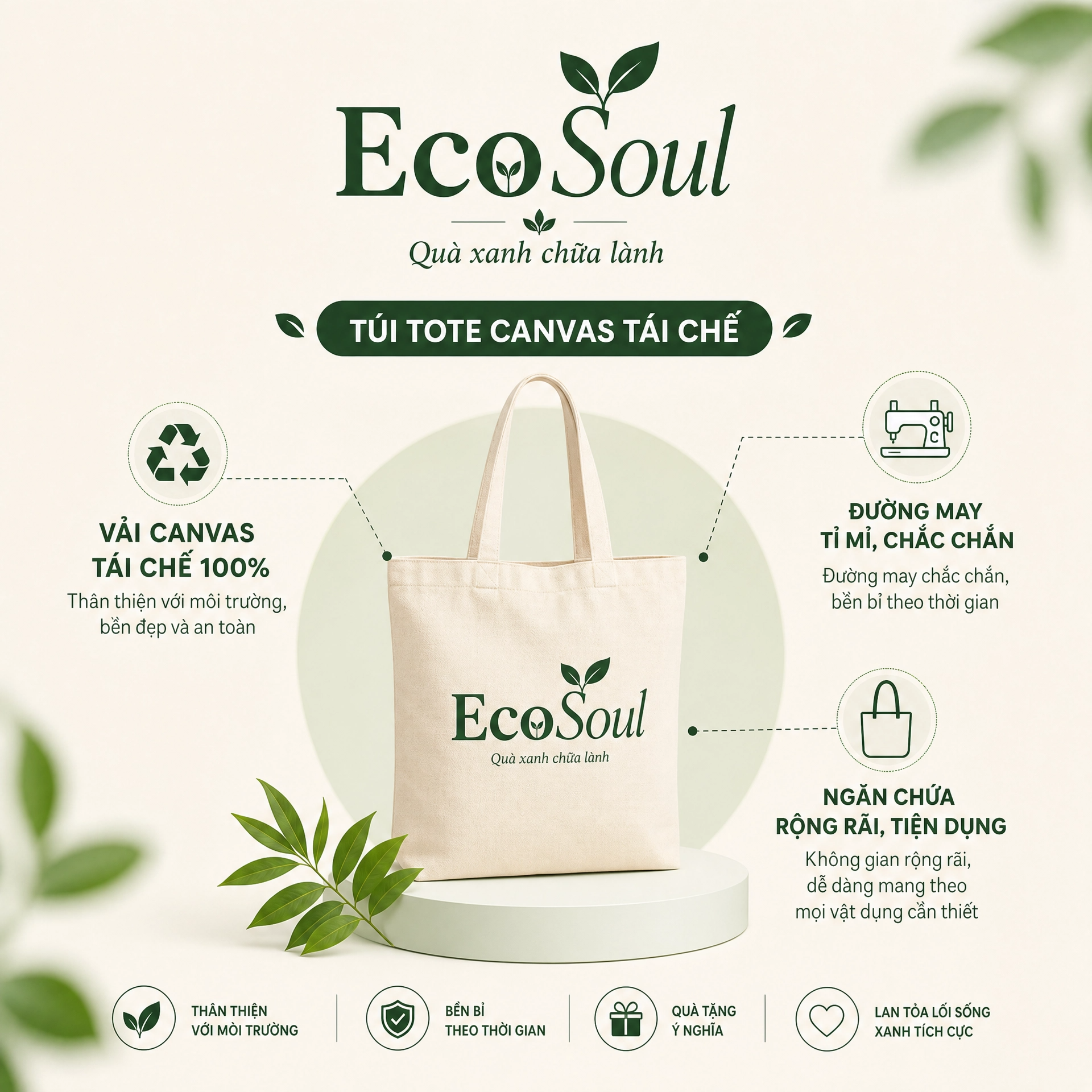 Túi Tote Vải Canvas Tái Chế - EcoSoul